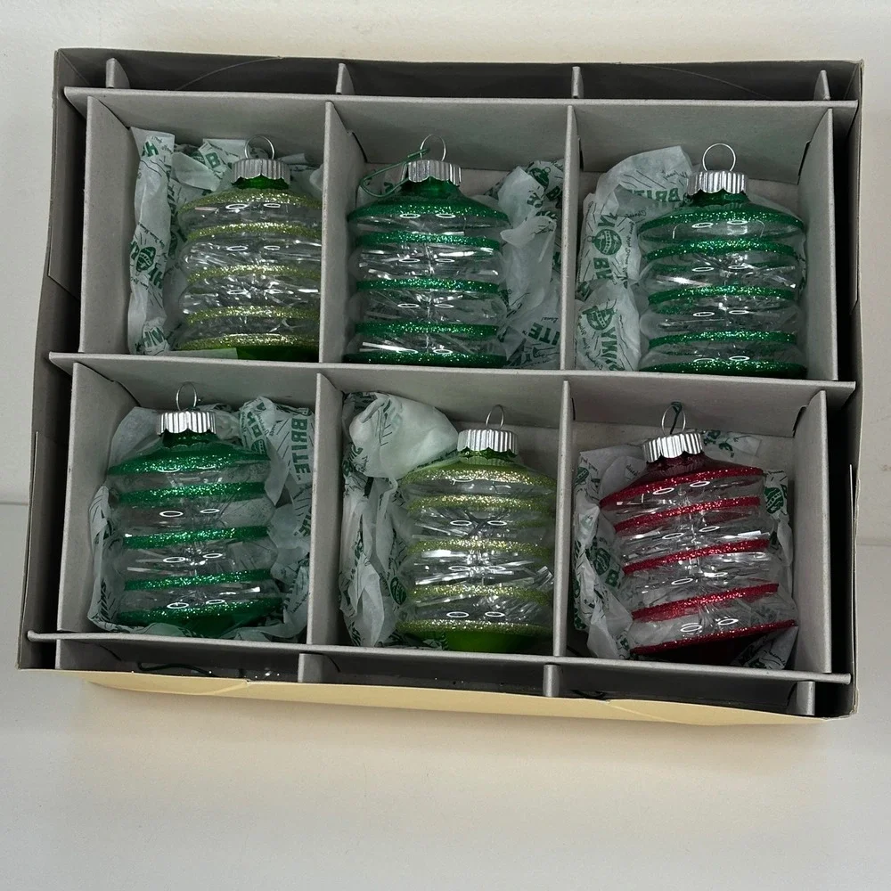 Shiny Brite Christopher Radko Set of 6 Vintage Lantern Glass Christmas Ornaments